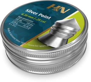 H&N Sport Silver Point .25 Caliber Blister 24.38 Grain Air Rifle Pellets, 150 Rounds, Silver, Small, 92346350001BL