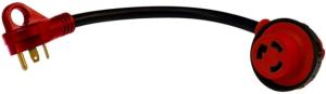 Valterra Mighty Cord 90 deg Detachable 12in Adapter Cord - 30Am To 30Af, Carded, Red, A10-3030D90VP