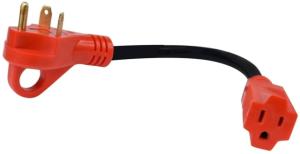 Valterra Mighty Cord 12in Adapter Cord w/ Handle - 30Am - 15Af, Carded, Red, A10-3015HVP