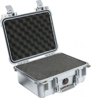 Pelican 1400 Small 13x11x6in Protector Waterproof Carry Case, Silver w/ Foam 1400000180