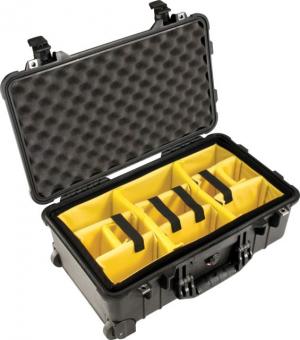 Pelican 1510 Carry On 22x13x9in Wheeled Protector Case, Black w/Padded Dividers 015100-0040-110