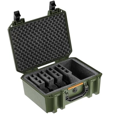 Pelican Vault v300-5 Pistol Case with 19 Magazine Wells - Vertical Pre-Cut Foam Handgun Case (OD Green) 019428193478