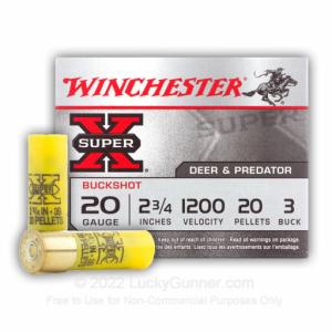 20 Guage - 2-3/4" 20 Pellet #3 Buckshot - Winchester Super X - 250 Rounds XB203