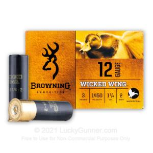 12 Gauge - 3" 1-1/4oz. #2 Steel Shot - Browning Wicked Wing - 250 Rounds 020892024953