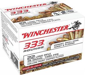 Winchester Ammo 22LR333HP 333 Rounds 22 Long Rifle 36 GR Copper-Plated Hollow Point 333 Bx/ 10 Cs 22LR333HP