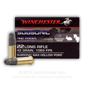 22 LR - 42 Grain Subsonic LHP - Winchester Subsonic 42 MAX - 500 Rounds W22SUB42U