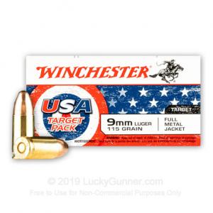 9mm - 115 Grain FMJ - Winchester USA Target Pack - 50 Rounds USA4172