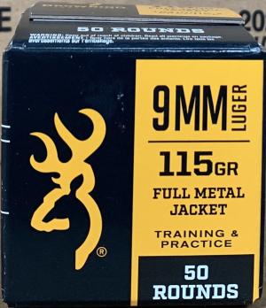 Browning Ammo 9mm 115gr FMJ 1190 FPS 50/box 020892224087