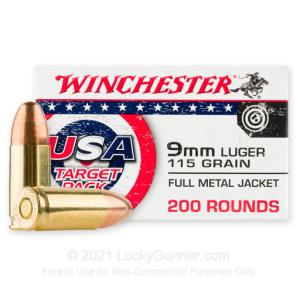 9mm - 115 Grain FMJ - Winchester USA Target Pack - 1000 Rounds USA4172W