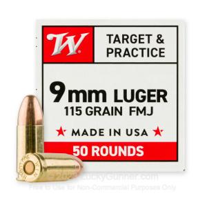 9mm - 115 Grain FMJ - Winchester - 1000 Rounds W9MM50