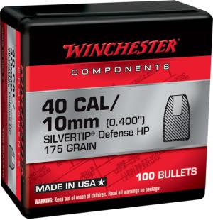 Winchester Pistol Bullets, 40 S&W, .400, 175 Grain, Silvertip Jacketed Hollow Point, 100 Bullets, WB40ST175X-400CAL