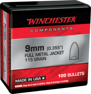 Winchester Centerfire Handgun Reloading Copper 9mm 115-Grain 100-Rounds FMJFB 020892634244