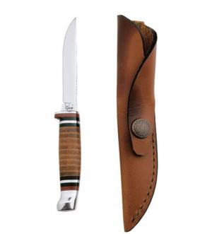 Case M 3 FINN SS Fixed Blade w/ Leather Sheath Clip Blade, Genuine Leather Sheath, Leather Hunter Handle 00379