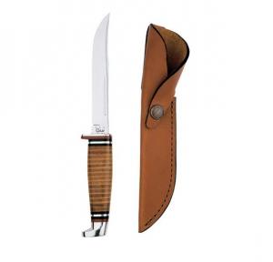 Case 316-5 SS Fixed Blade w/ Leather Sheath Clip Blade, Leather Hunter Handle, 00381 021205003818