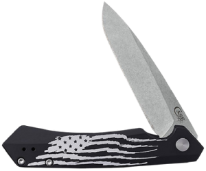 Case 10857 Kinzua Folding Spear Point Plain Stonewashed S35VN SS Blade, Black Anodized w/US Flag Aluminum Handle 177163