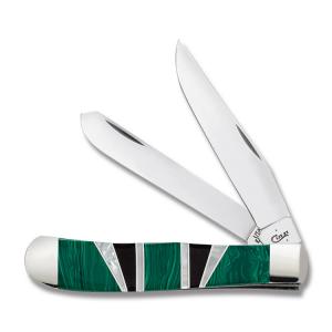 Case Trapper 4.125" with Green Malachite Handles and Tru-Sharp Surgical Steel Plain Edge Blades Model 11150 021205111506