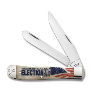 Case 2016 Presidential Democrat Donkey Trapper 4.125" with Narural Bone Handle and Tru-Sharp Surgical Steel Plain Edge Blades Model 21494 021205214948
