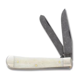 Case Trapper 4.125" with White Smooth Bone Handles and Damascus Steel Plain Edge Blades Model 34799