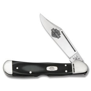 Case Harley-Davidson CopperLock 4.25" with Silver and Black G-10 Handles and Tru-Sharp Surgical Steel Plain Edge Blades Model 52076 021205520766