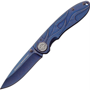 Case XX Knives 52121 Tec X Harley Framelock Folding Pocket Knife with Blue Stonewash Finish Stainless Handles CA52121