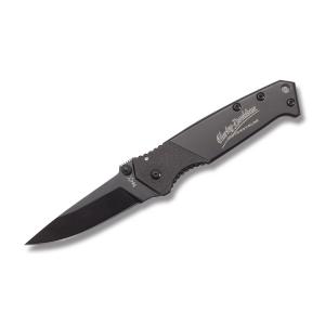 Tec X Harley-Davidson AO-2 Linerlock with Black Titanium Coated Stainless Handles Assisted Opening Black Coated 440 Stainless Steel Spear Point Plain Edge Blades Model 52180 021205521800