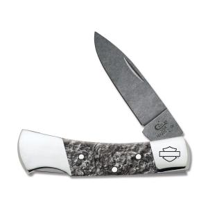 Case Harley-Davidson Lockback 3" with Black Smoke Kirinite Handle and Stonewash Finish Carbon Steel Blades Model 52211 021205522111
