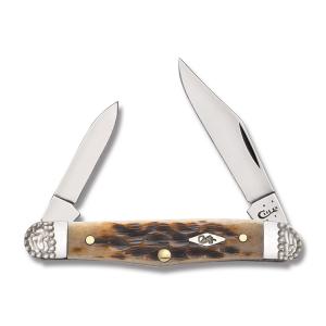 Case Worked Bolster Half Whittler 3.25" with Peach Seed Jigged Dark Molasses Bone Handles and Tru-Sharp Surgical Steel Plain Edge Blades Model 53233