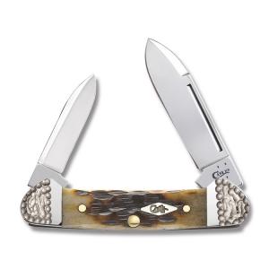 Case Worked Bolster Baby Butterbean 2.75" with Peach Seed Jigged Dark Molasses Bone Handles and Tru-Sharp Surgical Steel Plain Edge Blades Model 53234