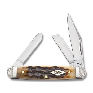 Case Worked Bolster Medium Stockman 3.625" with Peach Seed Jigged Dark Molasses Bone Handles and Tru-Sharp Surgical Steel Plain Edge Blades Model 53235