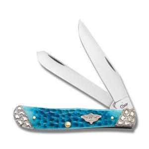 Case Trapper with Caribbean Blue Jigged Bone Handles and Worked Nickel Silver Bolsters Model 53236