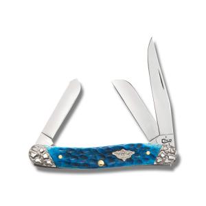 Case Medium Stockman 3.625" with Caribbean Blue Jigged Bone Handles and Worked Nickel Silver Bolsters Model 53238