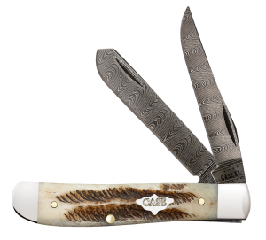 Case Damascus Steel Vintage Jigged Bone Mini Trapper Pocket Knife 77466