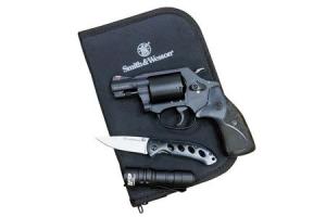 SMITH AND WESSON M360 357 Mag/38 SW SPL Revolver EDC Kit with Silver/Black Grips 022188882117