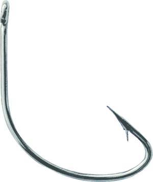 Mustad Classic Wide Gap Hook, Hollow/Reversed Point, Offset, Ringed Eye, Nickel, Size 3/0, 8 per Pack, 37140-NI-3/0-8