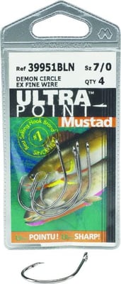 Mustad UltraPoint Demon Tuna Perfect Circle Hook, Needle Point, Wide Gap, Light Wire, Ringed Eye, Black Nickel, Size 9/0, 4 per Pack, 39951NP-BN-9/0-4U