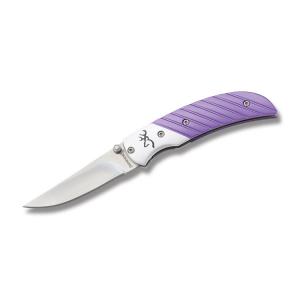 Browning Prism II Linerlock3.25"  with Violet Purple Machined Aluminum Handles and 440A Stainless Steel Drop Point Plain Edge Blades Model 3225682B