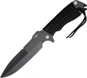 UZI UZK-FXB-002 Field Commander Fixed Knife with Straight Edge Stainless Steel Blade/Wrapped Nylon Lanyard and Wire Breaking Notch, Black 024718926728