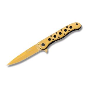 Frost Cutlery Assisted Opening Gold Small Italian Stiletto Linerlock Stainless Steel Blade Stainless Steel Handle 026615083078