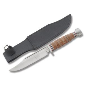 Frost Cutlery Steel Warrior Bowie Stainless Steel Blade Stacked Leather Handle 026615273493