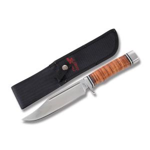 Frost Cutlery Pro Fixed Blade Stainless Steel Blade Stacked Leather Handle 026615576754