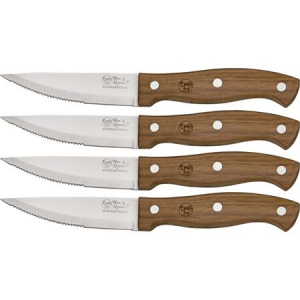Hen & Rooster Knives I030 Four Piece Jumbo Steak Knife Set with Triple Riveted Brown Wood Handle