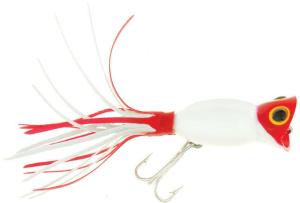 Arbogast Hula Popper Topwater Popper, 1 3/4in, 1/4 oz, Floating, White/Red Head, G770-01