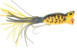 Arbogast Hula Popper Topwater Popper, 1 3/4in, 1/4 oz, Floating, Yellow Coachdog, G770-11