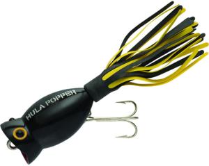 Arbogast Hula Popper Topwater Popper, 1 3/4in, 1/4 oz, Floating, Black/Yellow, G770-YBS