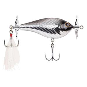 Berkley Spin Bomb Hard Bait, Topwater, 60, 2/5 oz, 60mm, Topwater, Hook Size 5, 2 Hooks, Black Chrome, BHBSB60-BKCH