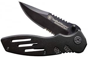 Smith & Wesson Extreme Ops SWA24S 7.1in S.S. Folding Knife with 3.1in Serrated Clip Point Blade and Aluminum Handle for Outdoor, Tactical, Survival and EDC SWA21S