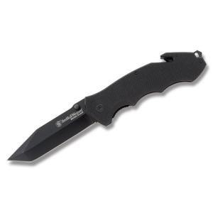 Smith & Wesson Border Guard Linerlock with G-10 Handles and Black Oxide Finish 7Cr17MoV High Carbon Stainless Steel Tanto Plain Edge Blades Model SWBG6T 028634706259