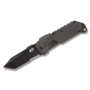 Smith & Wesson Militrary & Police M.A.G.I.C. Linerlock with Black 6061 T-6 Aluminum Handle and Black Coated 4034 Stainless Steel 3.5" Tanto Tip Partially Serrated Edge Blade Model SWMP9BTS SWMP9BTS
