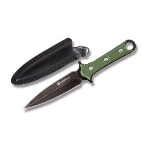 Smith & Wesson SWF606GR Boot Knife Fixed 4.4" Black Stonewashed Double Edge Blade, Green Thermoplastic Elastomer Handles