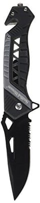 Smith & Wesson SW608BLS 8.5in High Carbon S.S. Folding Knife with 3.4in Serrated Drop Point Blade and Aluminum Handle for Tactical, Survival and EDC SW608S
